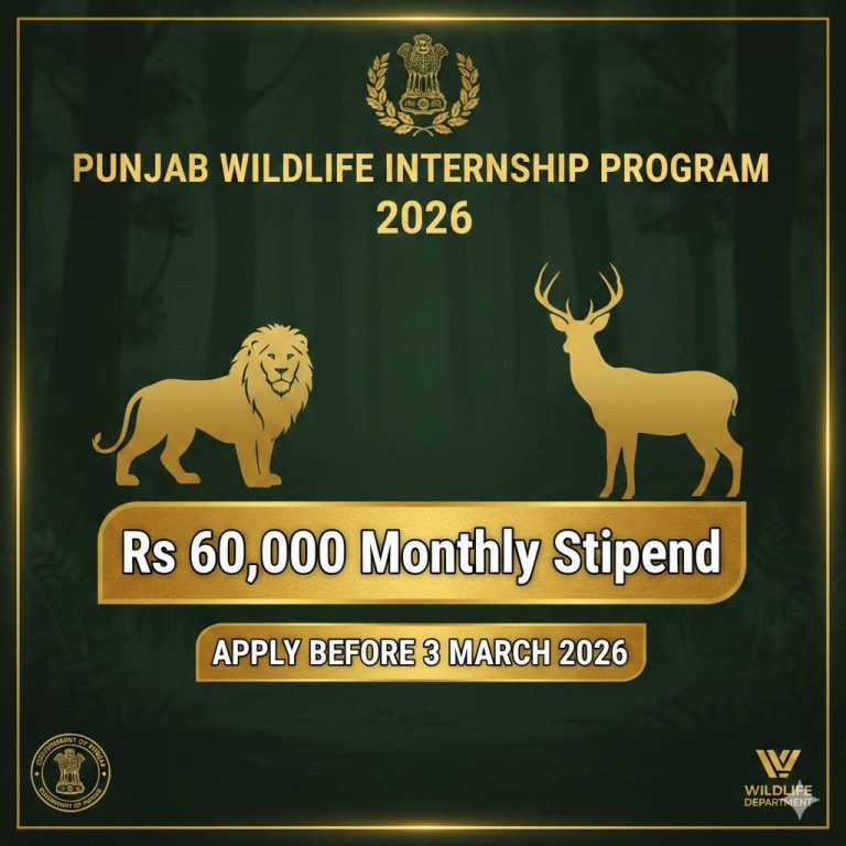 Punjab Wildlife Internship Program 2026 – Rs 60,000 Stipend